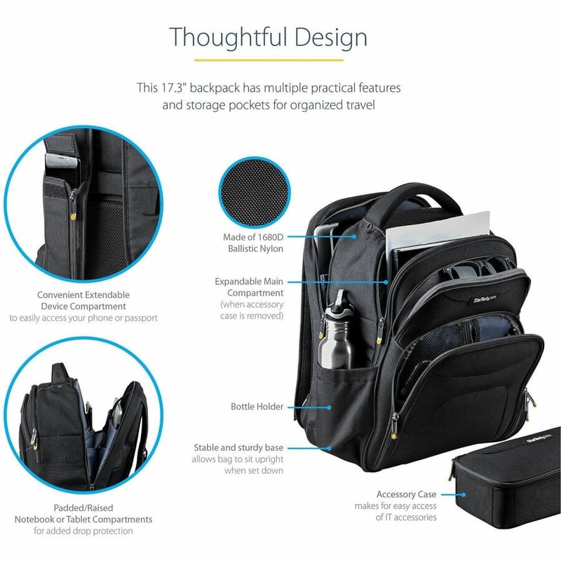 StarTech.com 17.3" Laptop Backpack w/ Removable Accessory Case, Professional IT Tech Backpack for Work/Travel/Commute, Nylon Computer Bag - Thumbnail 4