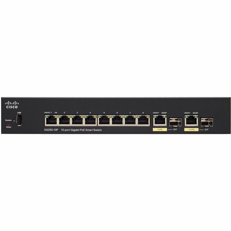 CISCO SG250-10P 10-PORT GIGABIT POE SWITCH REMANUFACTURED - Thumbnail 3