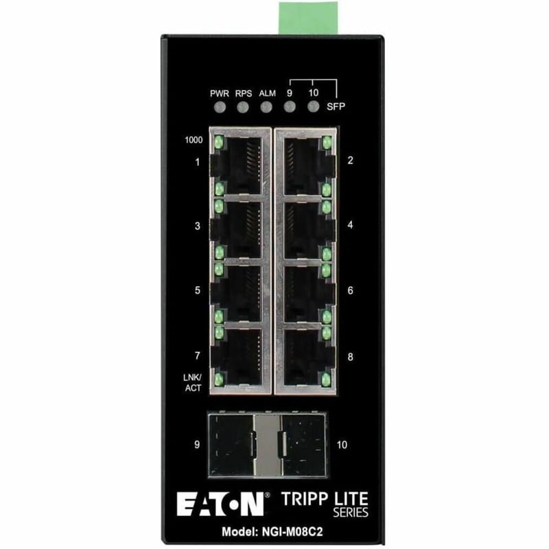 Tripp Lite by Eaton 8-Port Managed Industrial Gigabit Ethernet Switch - 10/100/1000 Mbps, 2 GbE SFP Slots, -40 to 75C, DIN Mount - TAA Compliant - Thumbnail 1