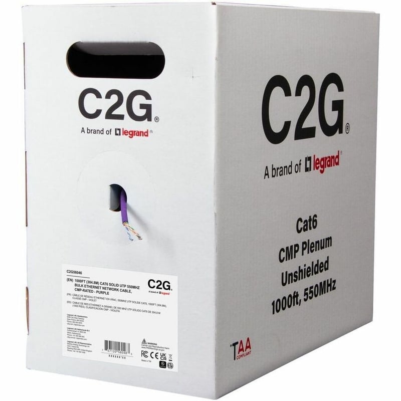 C2G BULK CAT6 UTP CMP TAA PRPLE C2G 1000FT CAT6 ETHERNET CABLE CMP - Thumbnail 2