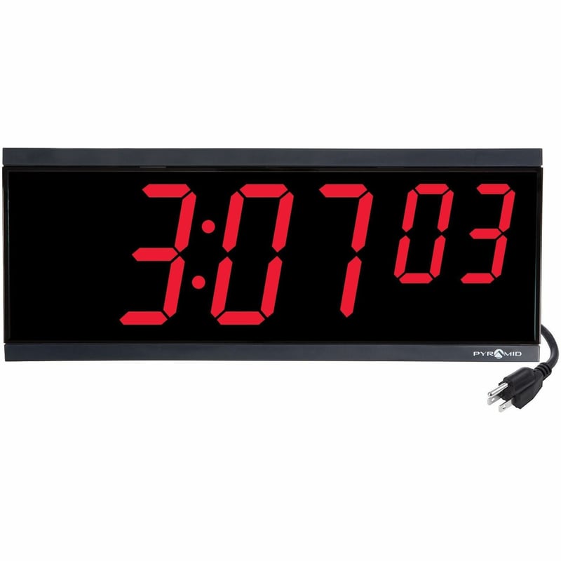 Pyramid 4in x 6 Digit Red LED Digital Wall Clock - Thumbnail 1