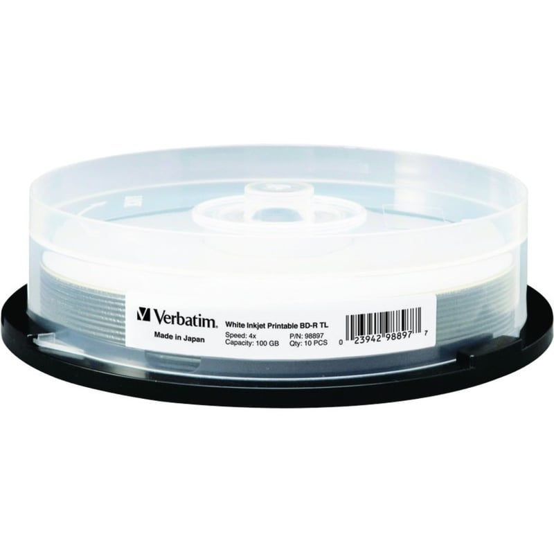 BDXL 100GB 4X White Inkjet Printable, Hub Printable - 10pk Spindle - Thumbnail 1