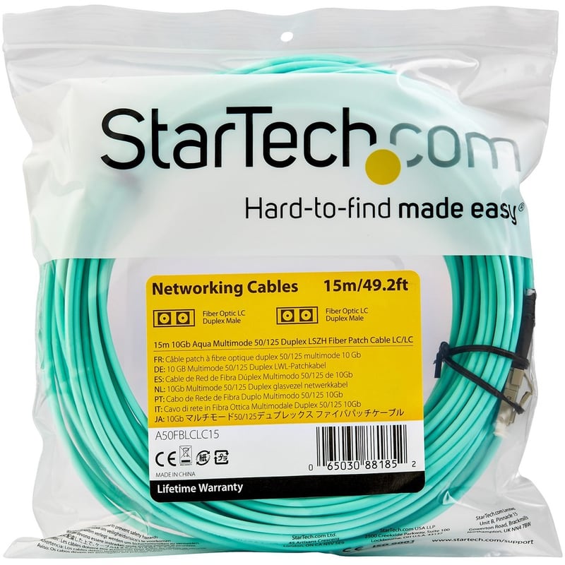 StarTech.com 15m (50ft) LC/UPC to LC/UPC OM3 Multimode Fiber Optic Cable, Full Duplex Zipcord Fiber, 100Gbps, LOMMF, LSZH Fiber Patch Cord - Thumbnail 4