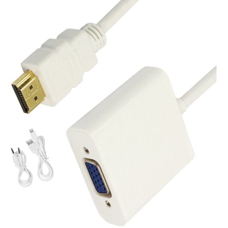 4XEM HDMI to VGA Adapter With 3.5mm Audio Cable and Power- White - Thumbnail 1