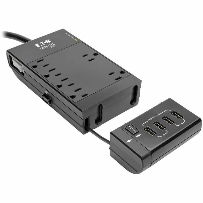 Tripp Lite by Eaton Safe-IT 6-Outlet Surge Protector Retractable USB Charger 5-15R Outlets 4 USB Charging Ports 8 ft. (2.4 m) Cord Antimicrobial Protection