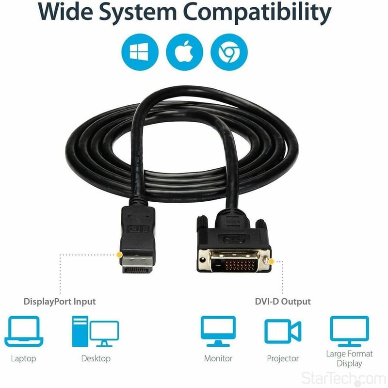 StarTech.com 6ft (1.8m) DisplayPort to DVI Cable, DisplayPort to DVI Adapter Cable, DP to DVI-D Converter, Replaced by DP2DVI2MM6 - Thumbnail 5