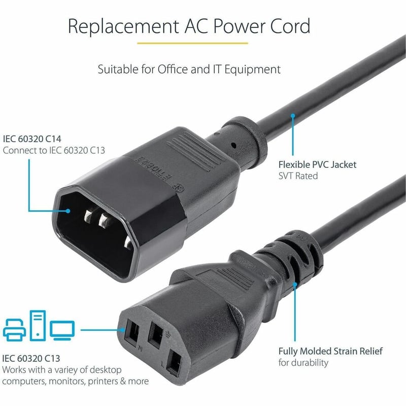 StarTech.com 6ft (1.8m) Power Extension Cord, C14 to C13, 10A 125V, 18AWG, Computer Power Cord Extension, Power Supply Extension Cable - Thumbnail 3
