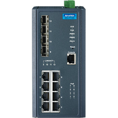 SWITCH - EKI-7712G-4FPI - WIRED - 1GBPS - GIGABIT ETHERNET - 8 X 10/100/1000BASE - Thumbnail 2