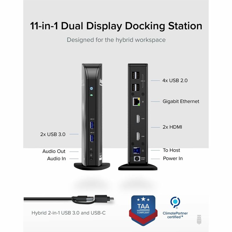 Plugable Laptop Docking Station Dual Monitor for USB-C or USB 3.0 - Thumbnail 2