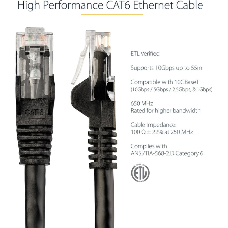 StarTech.com 25ft CAT6 Ethernet Cable - Black Snagless Gigabit - 100W PoE UTP 650MHz Category 6 Patch Cord UL Certified Wiring/TIA - Thumbnail 3