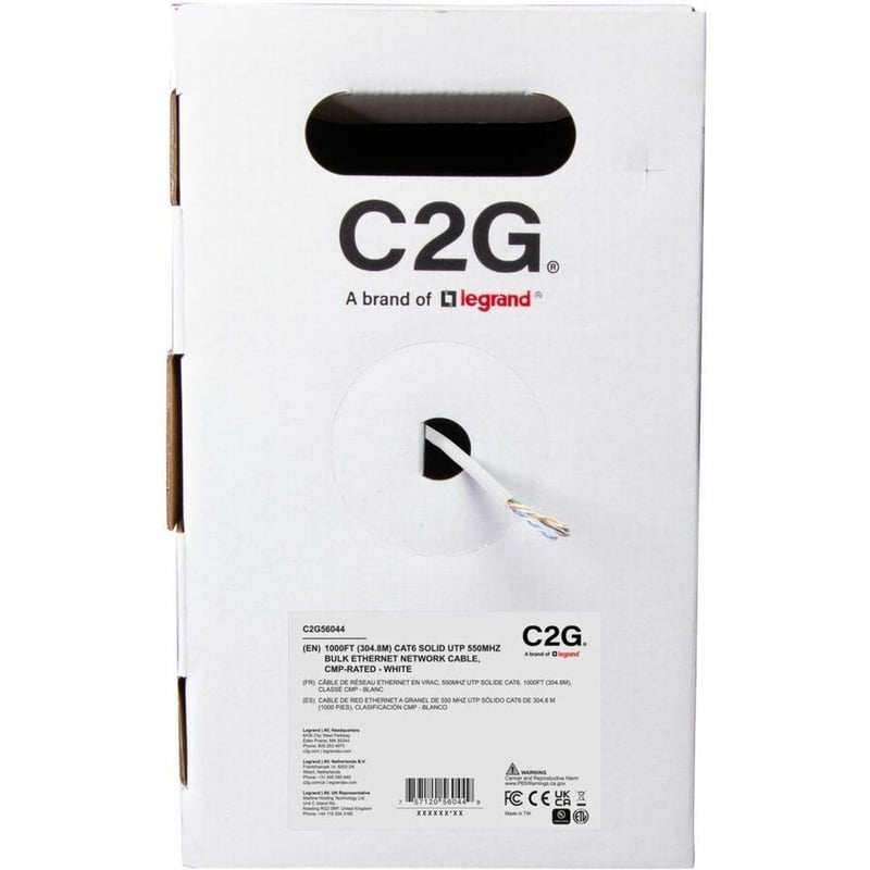 C2G BULK CAT6 UTP CMP TAA WHITE C2G 1000FT CAT6 ETHERNET CABLE CMP - Thumbnail 3