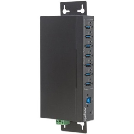 USB-A 7-Port Hub Industrial, 7x USB-A Ports, 5 Gbps (USB 3.2 Gen1 aka USB 3.0), 20 kV ESD Protection, A/C, Bus and Terminal-Block Power Options, DIN Rail, Wall Mountable, Metal Housing, Screw-Lock Security, SuperSpeed USB, Black, Three Year Warranty - Thumbnail 5