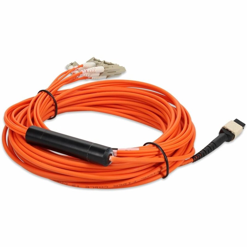 AddOn 9m MPO/UPC to 4xLC/UPC Duplex Orange OM1 OFNR (Riser-Rated) 8-Strand MMF Fiber Fanout Cable - Thumbnail 5