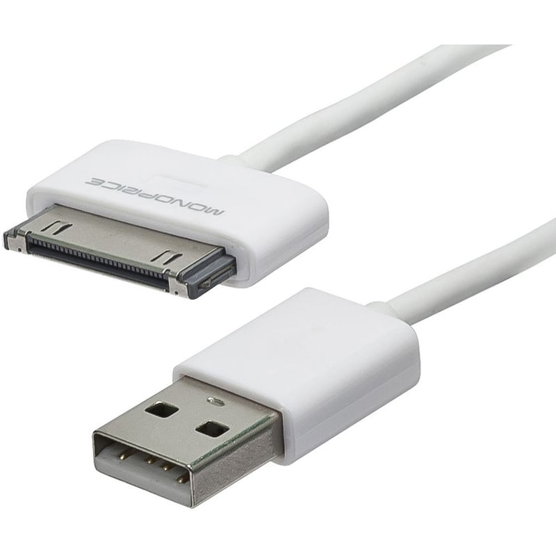 Monoprice 3ft SlimFit USB Sync Cable for all 30-pin iPad, iPhone, and iPod - White - Thumbnail 2