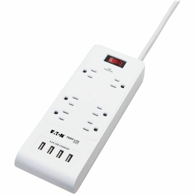 Tripp Lite by Eaton 6-Outlet Surge Protector with 4 USB Ports (4.2A Shared) - 15 ft. (4.57 m) Cord 5-15P Plug 900 Joules White - Thumbnail 1