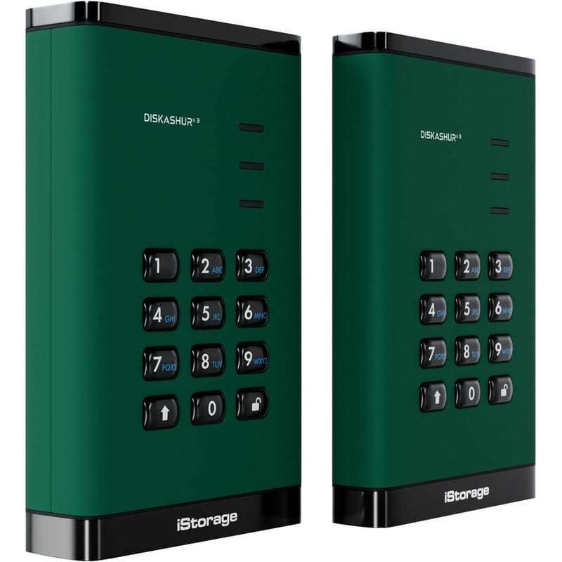 iStorage diskAshur3 500 GB Portable Hard Drive | Green | Incorporated Common Criteria EAL 5+ | PIN protected | AES 256-bit Full Disk Hardware Encryption | Dust/Water Resistant | TAA Compliant