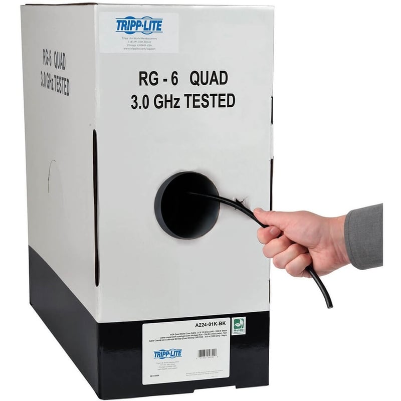 Eaton Tripp Lite Series RG6/U Quad-Shield CMR-Rated Coaxial Cable, Black, 1000 ft. (304.8 m) - Thumbnail 4