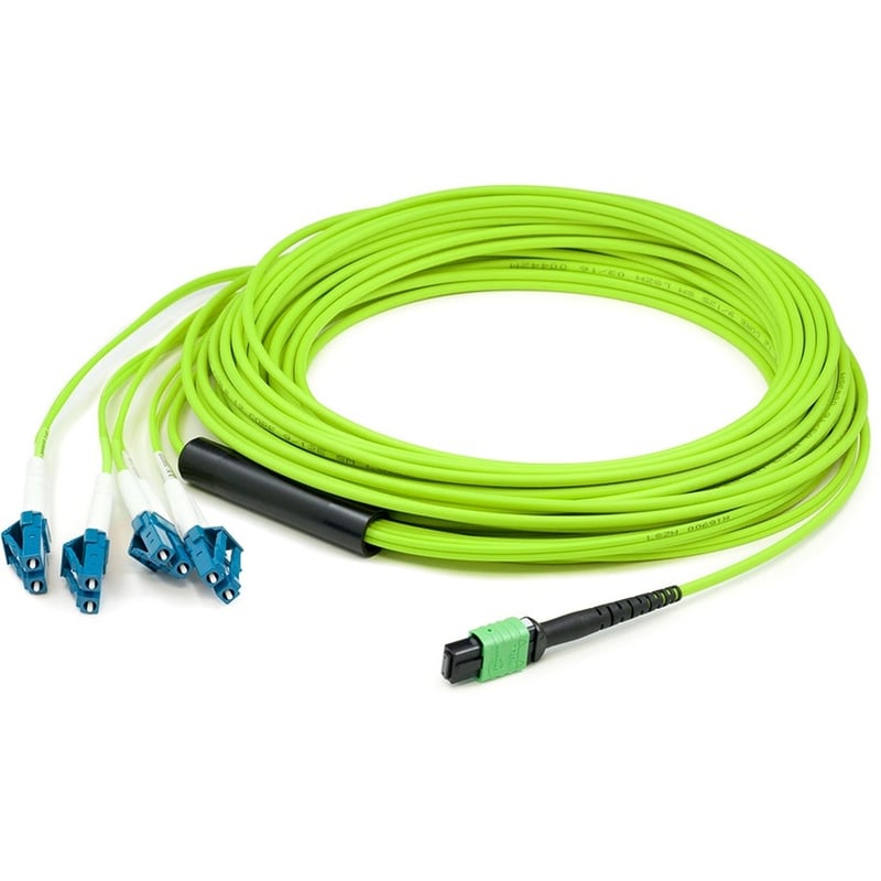 AddOn 1m MPO/UPC to 4xLC/UPC Duplex Lime Green OM5 OFNR (Riser-Rated) 12-Strand Fiber Fanout Cable
