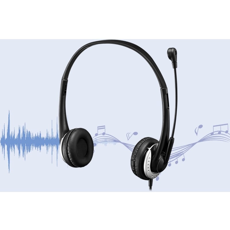 Adesso USB Stereo Headset with Adjustable Microphone- Noise Cancelling- Mono - USB - Wired - Over-the-head - 6 ft Cable -, Omni-directional Microphone - Black - Thumbnail 3