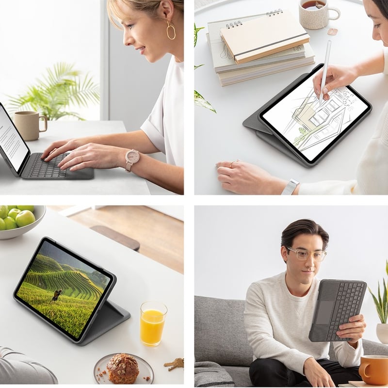 Logitech Folio Touch Keyboard/Cover Case (Folio) Apple, Logitech iPad Air (4th Generation), iPad Air (5th Generation) Tablet - Oxford Gray - Thumbnail 4