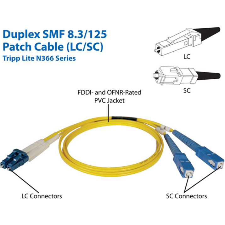 Eaton Tripp Lite Series Duplex Singlemode 9/125 Fiber Patch Cable (LC/SC), 3M (10 ft.) - Thumbnail 2