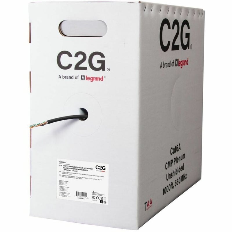 C2G BULK CAT6A UTP CMP TAA BLK C2G 1000FT CAT6A ETHERNET CABLE CMP - Thumbnail 2