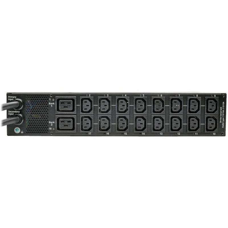 Tripp Lite by Eaton PDU 7.7kW Single-Phase Switched Automatic Transfer Switch PDU Two 200-240V IEC309 32A Blue Inputs 16-C13 2-C19 Outlets 2U TAA - Thumbnail 5