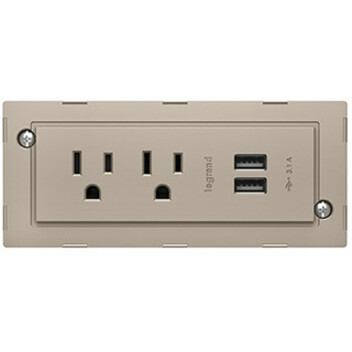 Legrand Furniture Power 2-Outlet with Switching and USB-A Unit - 10' Cord - Nickel - Thumbnail 3