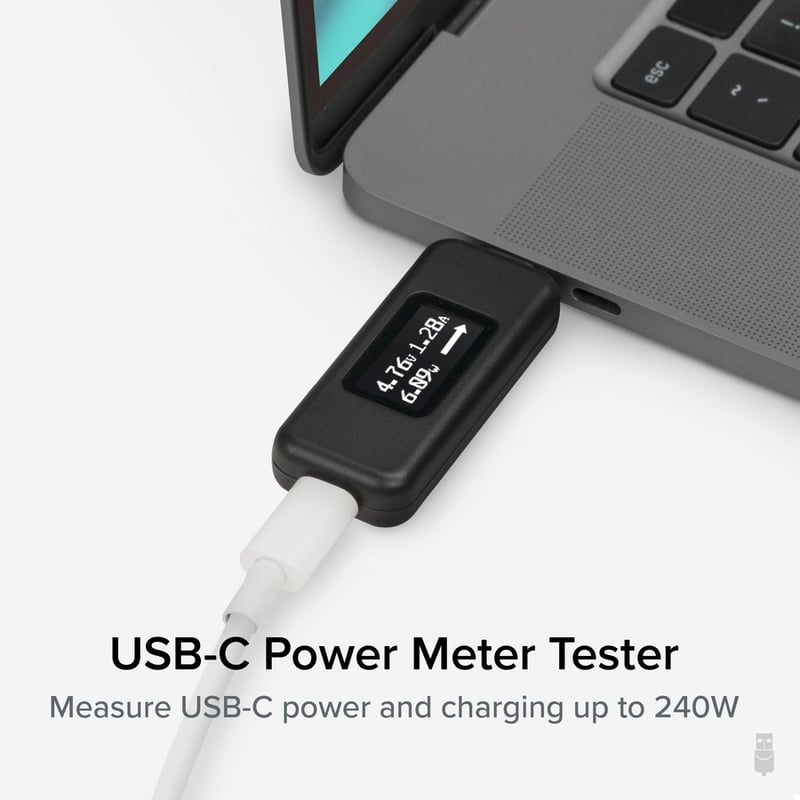 Plugable USB C Power Meter Tester for Monitoring USB-C Connections up to 240W - Digital Multimeter Tester for USB-C Cables, Laptops, Phones and Chargers - Thumbnail 2
