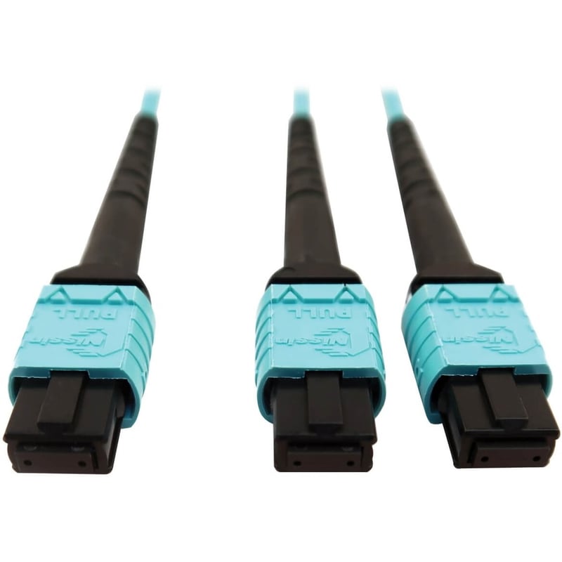 Eaton Tripp Lite Series 400G Multimode 50/125 OM4 Plenum Fiber Optic Cable, 24F MTP/MPO-PC to (x2) 12F MTP/MPO-PC (F/F), Aqua, 5 m - Thumbnail 3