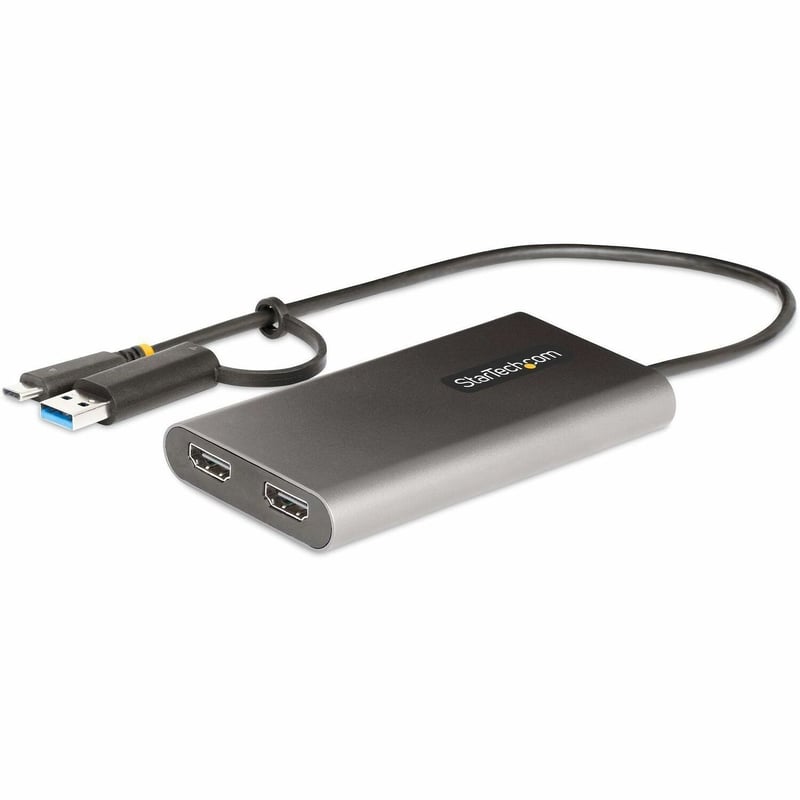 StarTech.com USB-C to Dual-HDMI Adapter, USB-C/A to 2x HDMI, 4K 60Hz, 100W PD Pass-Through, 1ft/30cm Built-in Cable, USB to HDMI Converter - Thumbnail 1