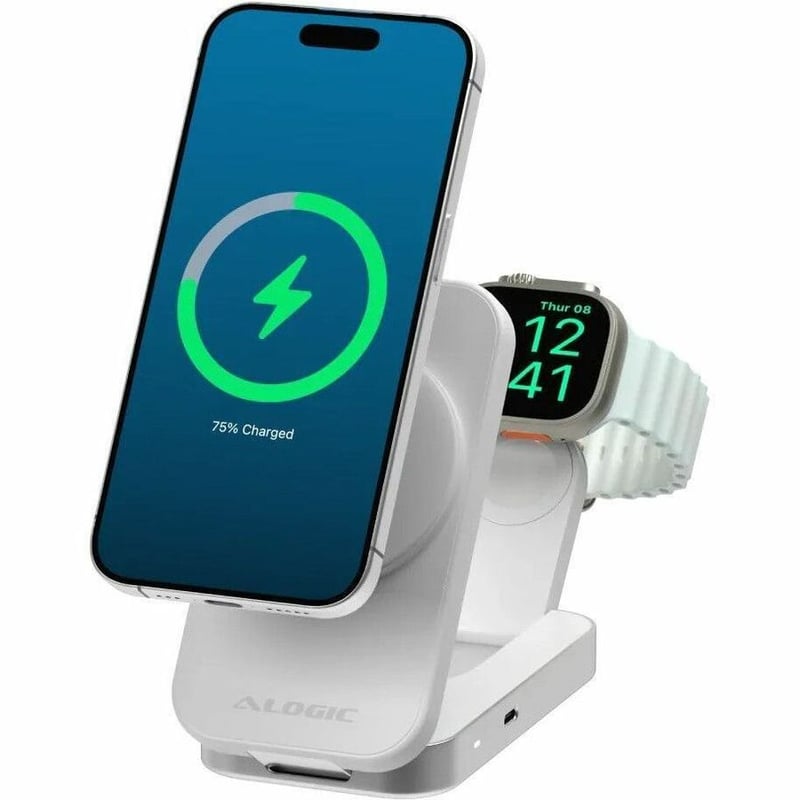 ALOGIC FLIP 2IN1 QI2 WIRELESS CHARGING STAND- WHITE - Thumbnail 1