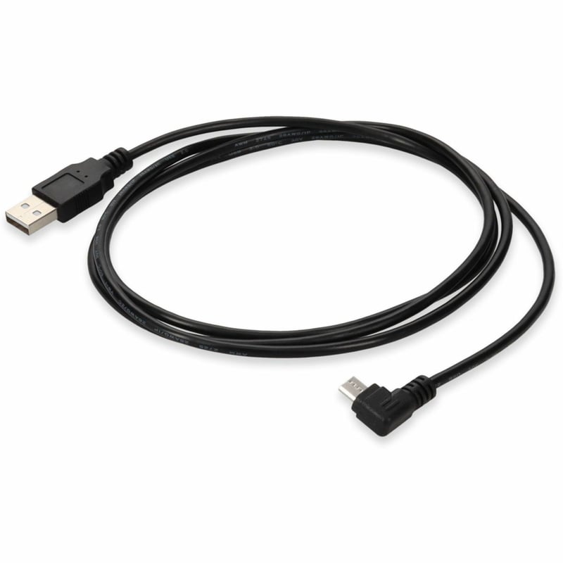 AddOn 2m USB A 2.0 Male to Micro-USB B 2.0 Right-Angle Male Black Cable - Thumbnail 1