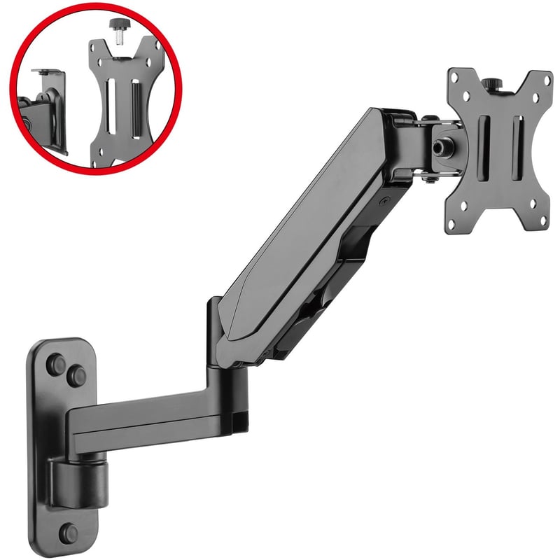 High Premium Aluminum Gas Spring Wall Mount - Single Monitor 17" to 34" - Thumbnail 1