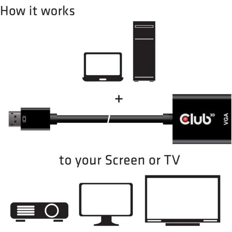 Club 3D DisplayPort to VGA Black Active Adapter M/F - Thumbnail 4