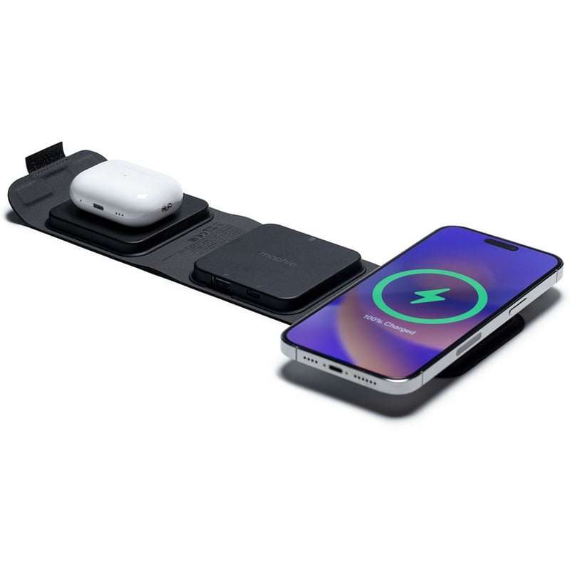 mophie snap+ multi-device travel charger - universal wireless charger for AirPods, Apple Watch, iPhones, & Qi-enabled devices - wireless charging hub - Thumbnail 1