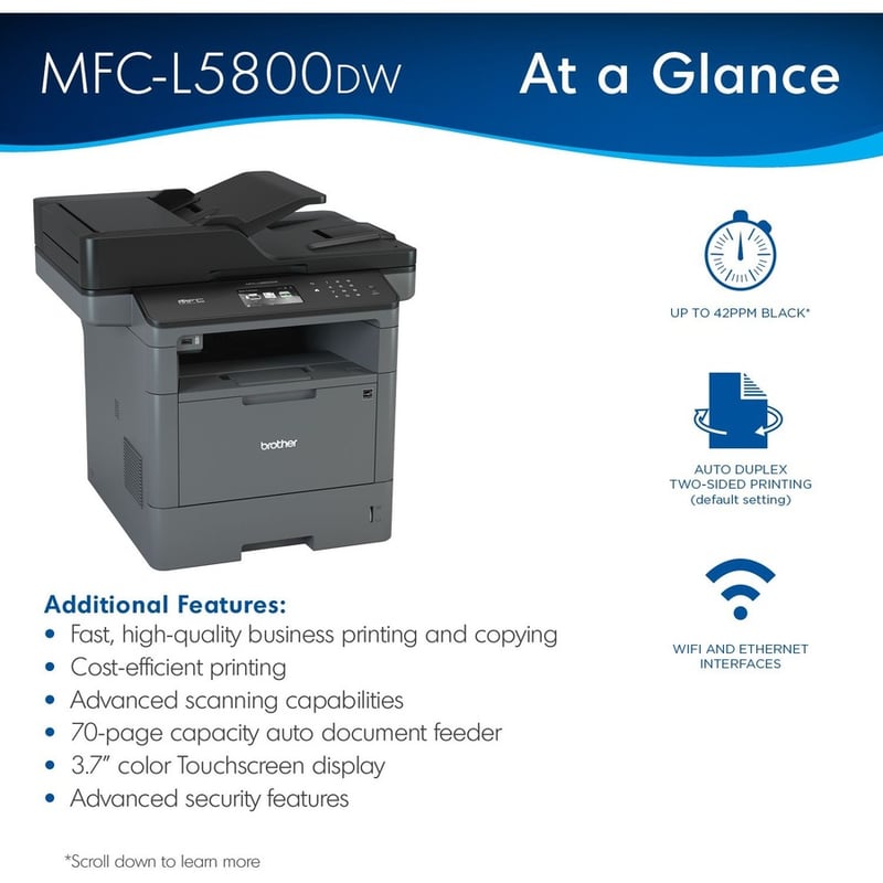 Brother MFC-L5800DW Laser Multifunction Printer - Monochrome - Duplex - Thumbnail 3