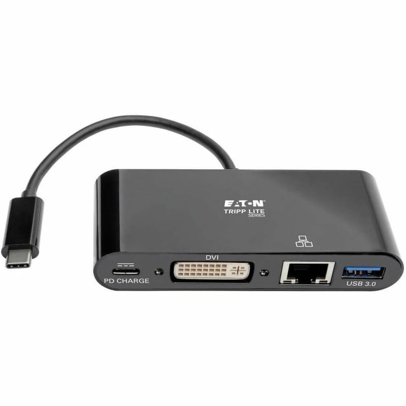 Eaton Tripp Lite Series USB-C Multiport Adapter, DVI, USB 3.x (5Gbps) Hub Port, Gbe and PD Charging, Black - Thumbnail 3