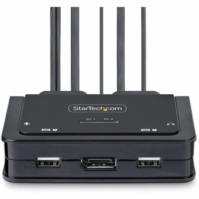 StarTech.com 2-Port Hybrid USB-C DisplayPort Cable KVM Switch, 4K 60Hz, Compact KVM with 6ft/1.8m USB-A & 4ft/1.2m USB-C Integrated Cables - Thumbnail 2