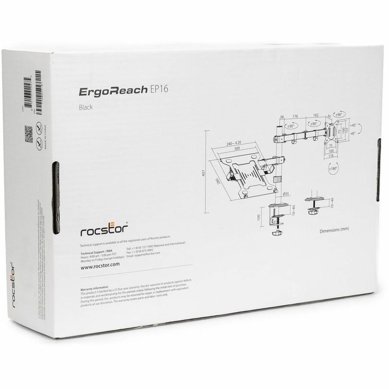 Rocstor ErgoReach Mounting Arm for Display, Monitor, Notebook - Black - Landscape/Portrait - Thumbnail 4