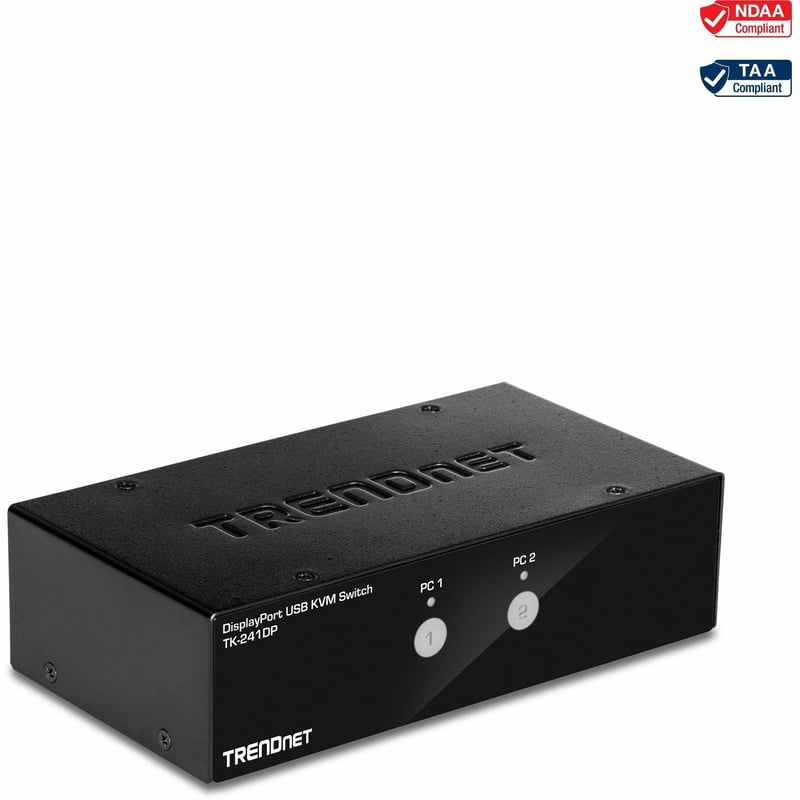 TRENDnet 2-Port DisplayPort KVM Switch, DisplayPort 1.2 KVM, Connect and Control Two Computers, Supports 4K UHD Resolution, 3840 x 2160 at 60Hz, 2-Port USB 2.0 Hub, Black, TK-241DP - Thumbnail 1