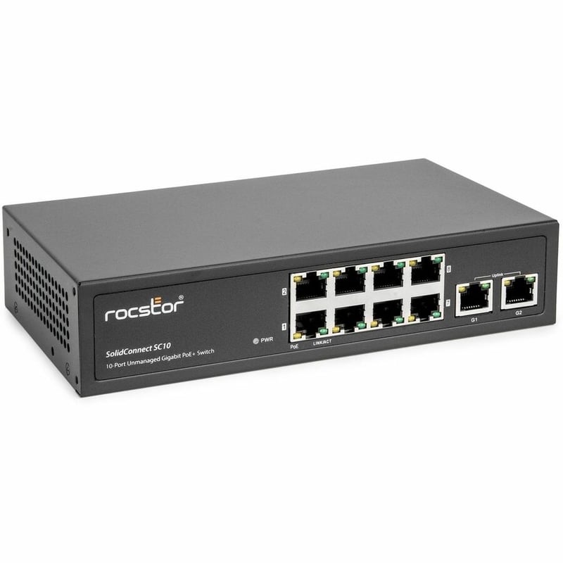 Rocstor 10-Port Gigabit Desktop Switch with 8-Port PoE+, 2x Gigabit RJ45 Uplink Port - Thumbnail 2