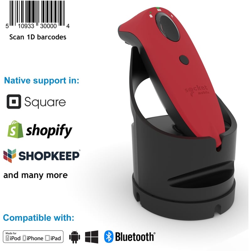 Socket Mobile SocketScan S700, Linear Barcode Scanner, Red & Black Charging Dock - Thumbnail 1