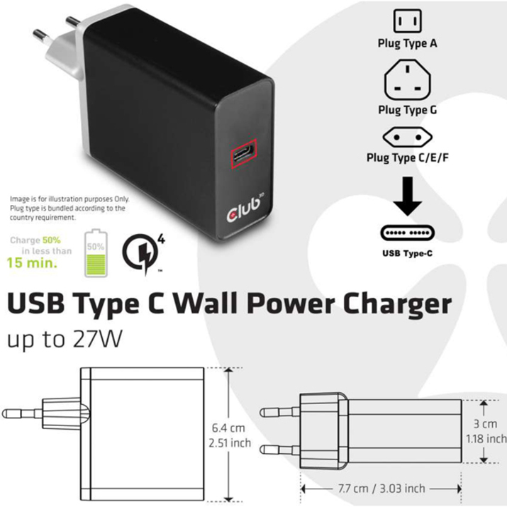 Club 3D USB Type C Power Charger Up to 27W - Thumbnail 4