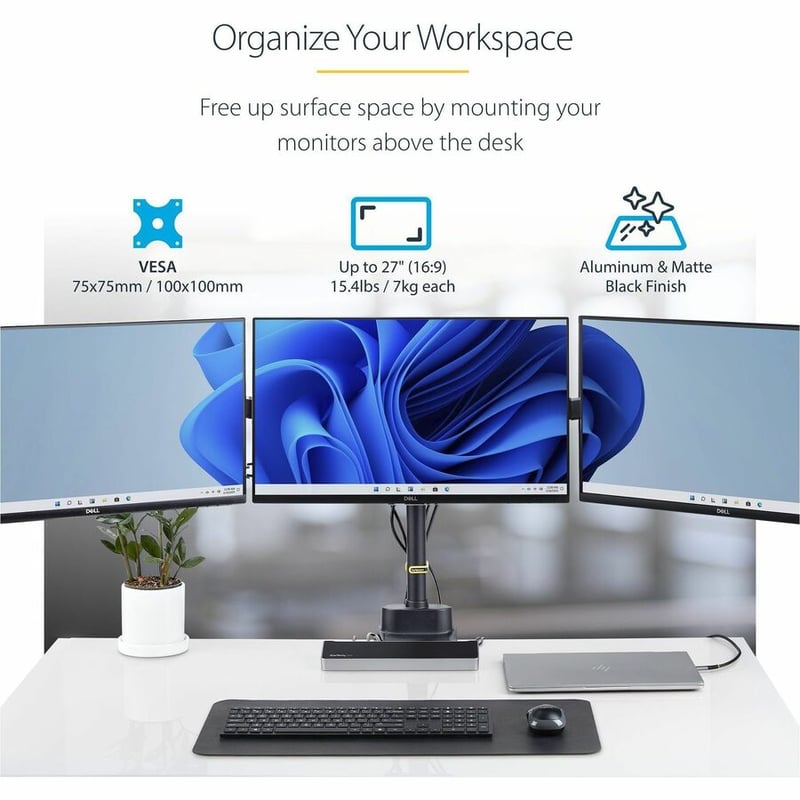 TRIPLE MONITOR DESK MOUNT - UP TO 27INCH SCREENS SPRING ARMS - Thumbnail 2