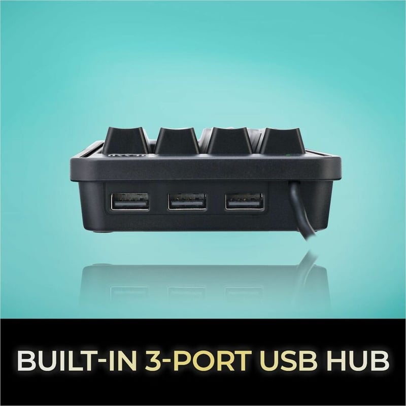 Adesso 19-Key Mechanical Keypad with 3-Port USB Hub - Thumbnail 4