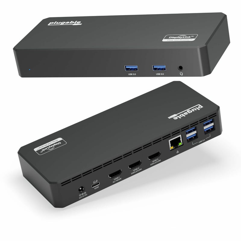 Plugable USB C Triple Display Docking Station with Laptop Charging, Thunderbolt 3 or USB C Dock Compatible with Specific Windows and Mac Systems - Thumbnail 1