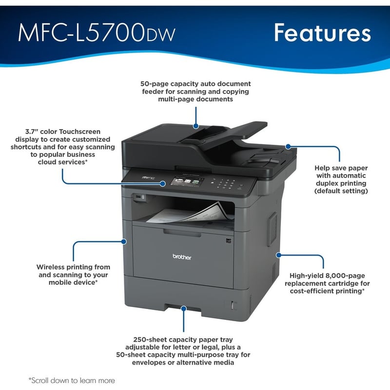 Brother MFC-L5700DW Laser Multifunction Printer - Monochrome - Duplex - Thumbnail 2