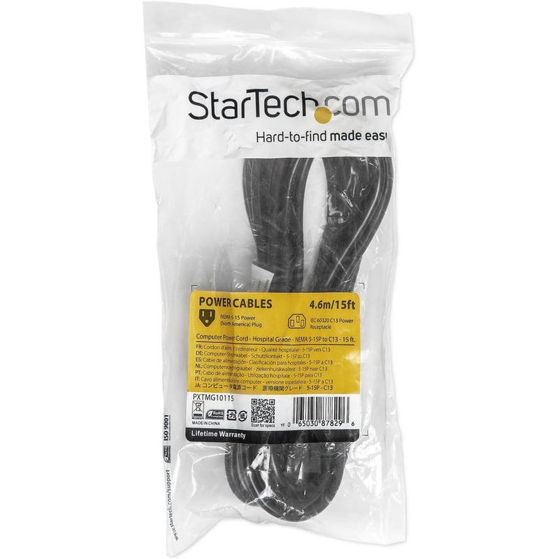StarTech.com 15ft (4.5m) Hospital Grade Power Cord, 18AWG, NEMA 5-15P to C13, 10A 125V, Green Dot Medical Power Cable, Monitor Power Cable - Thumbnail 2
