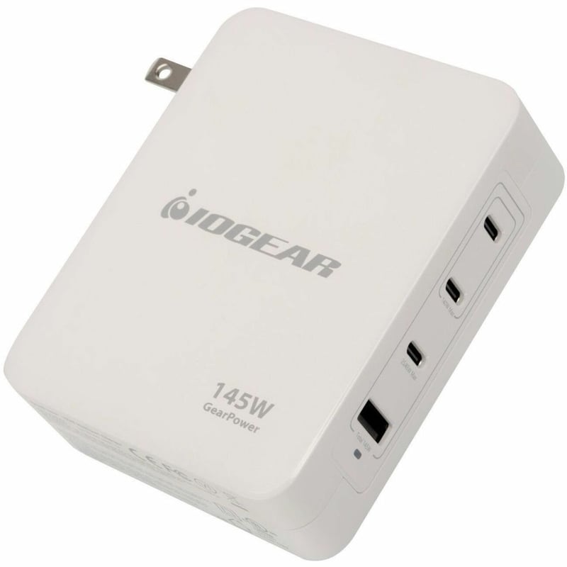 IOGEAR GEARPOWER 145W MULTIPORT CHARGER GAN 4 PORT USB-C CABLE WALL